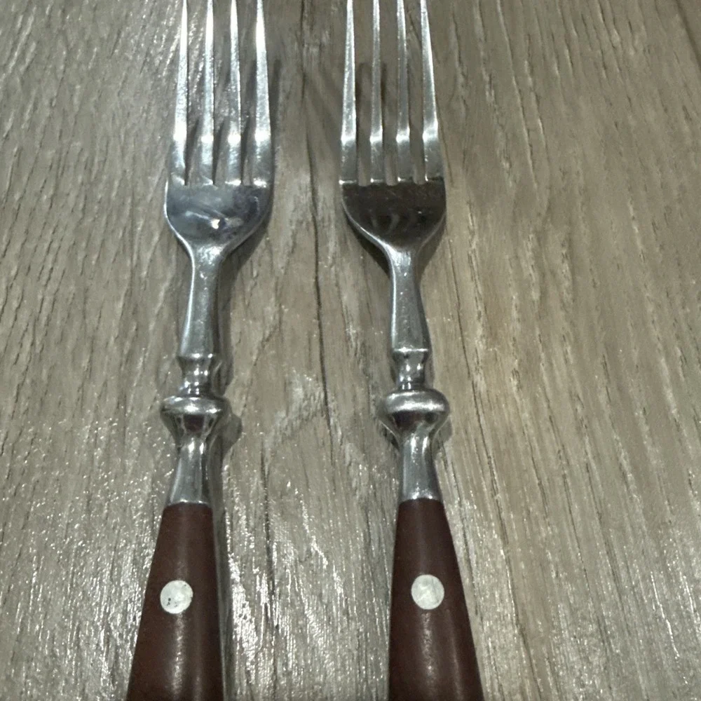 Chefs Dinner Fork Bistro Woodgrain‎ Brown 18/8 Stainless Steel Set of 2